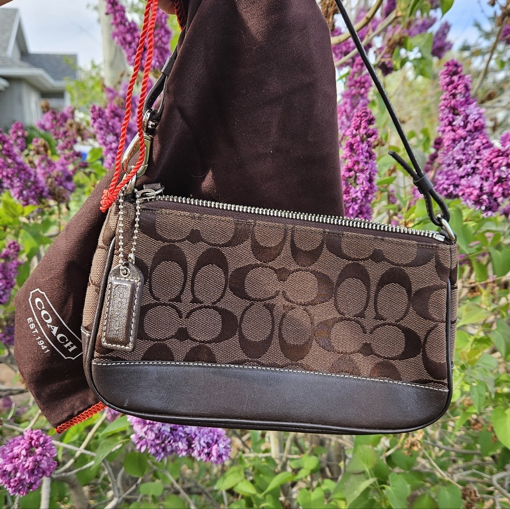 Y2K Vintage Coach 6094 Signature Purse Demi Mini Pouch Bag Dark Brown Canvas